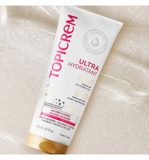 Topicrem – Ultra-Hydratant Scintillant Corps - Lait hydratant 24h & illuminateur doré, 200 ml