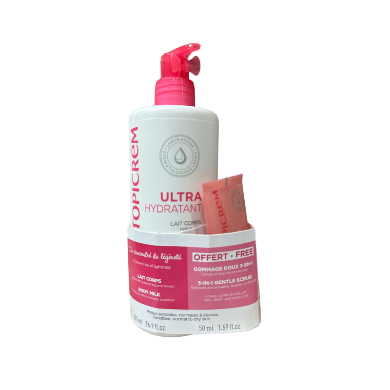 Topicrem – Ultra-hydratant Lait corps 500 ml + Gommage doux 50 ml
