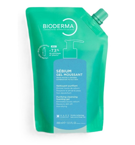 Bioderma – Sébium Gel moussant éco-recharge Peaux mixtes à grasses, 400 ml
