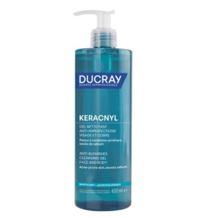 Ducray – Keracnyl Gel nettoyant anti-imperfections visage et corps, lot de 2 x 400 ml
