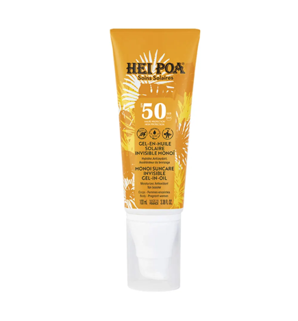 Hei Poa – Gel-en-Huile Solaire Invisible Monoï SPF50, 100 ml