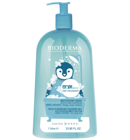 Bioderma – ABCDerm Moussant, gel lavant doux visage/corps bébé et enfant, 1000 ml