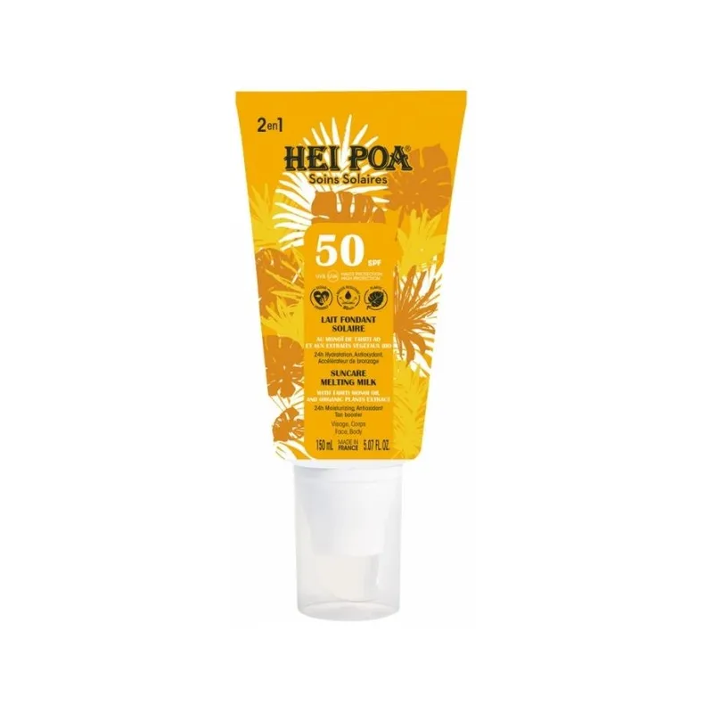 Hei Poa – Lait Solaire Fondant SPF50 Visage et Corps, 150 ml