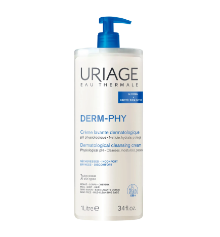 Uriage – DERM-PHY Crème Lavante Dermatologique Visage Corps Cheveux, 1 L