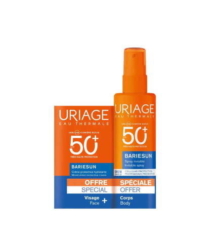 Uriage – Bariésun Crème Protectrice Visage SPF50+ et Spray Invisible Corps SPF50+, 250 ml