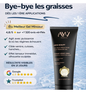 AYV Cosmetics – Cryo Sculpt Gel multi réducteur lissant corps, 200 ml