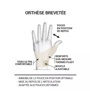 Epitact – Orthèse de pouce nuit thermoformable rigide main gauche taille M, 1 unité