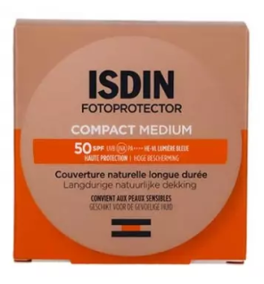 Isdin – Fotoprotector Compact couverture naturelle longue durée SPF50 Médium, 10 g