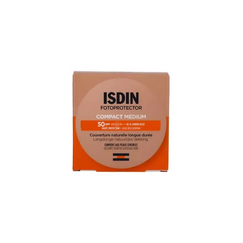 Isdin – Fotoprotector Compact couverture naturelle longue durée SPF50 Médium, 10 g