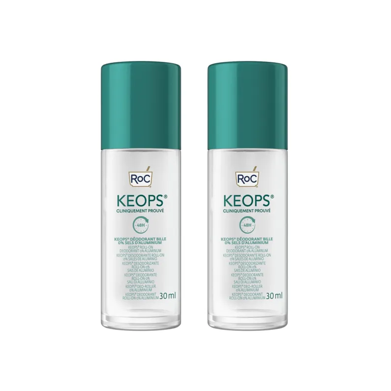 Roc – KEOPS déodorant à bille 0% aluminium 48H peaux sensibles, 2 x 30 ml