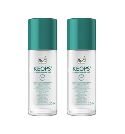 Roc – KEOPS déodorant à bille 0% aluminium 48H peaux sensibles, 2 x 30 ml