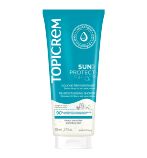 Topicrem – Sun Protect Gel Douche Réhydratant Visage et Corps Peaux Sensibles, 200 ml