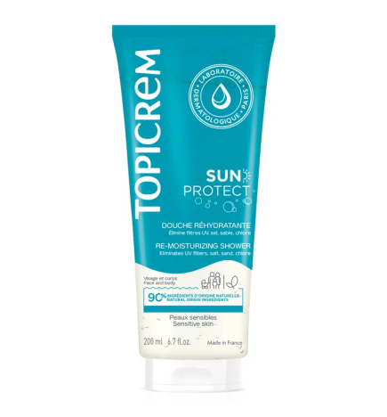 Topicrem – Sun Protect Gel Douche Réhydratant Visage et Corps Peaux Sensibles, 200 ml