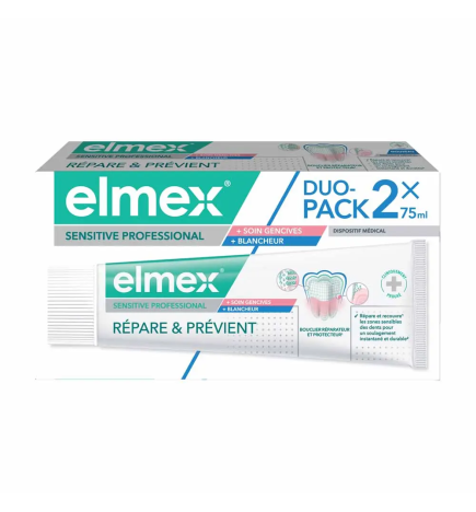Elmex – Dentifrice Sensitive Professional Soin Gencives et Blancheur, 2 x 75 ml