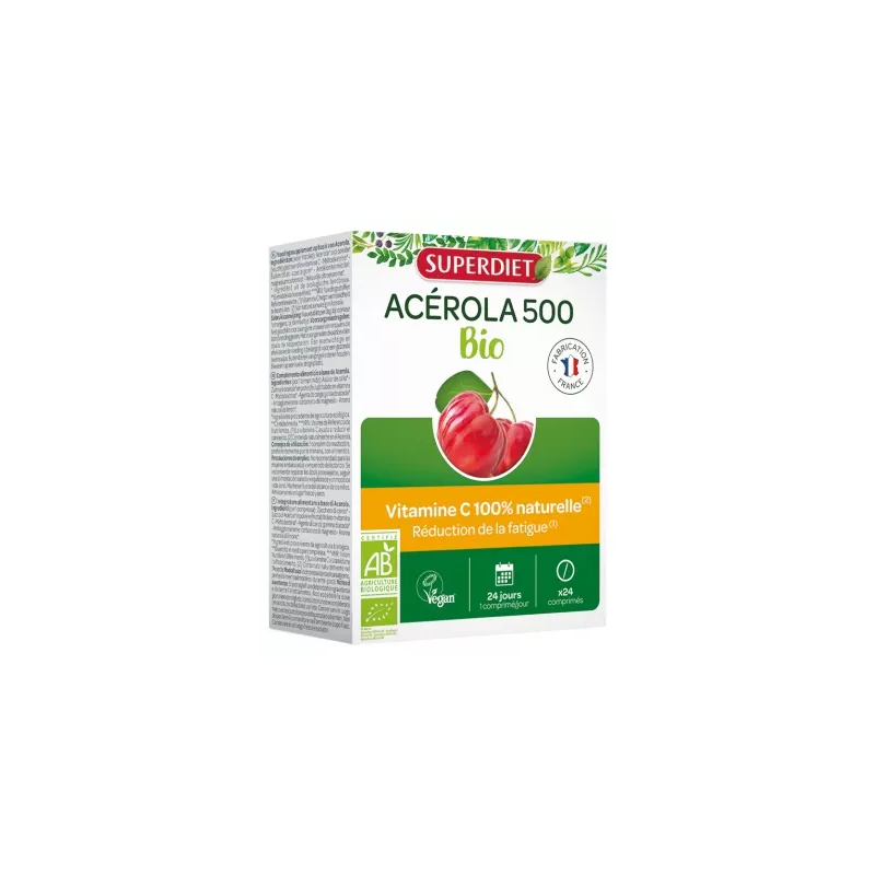 Super Diet – Acérola Bio 500, 24 comprimés