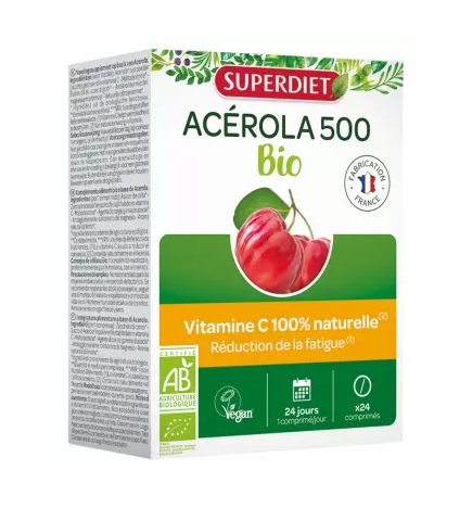 Super Diet – Acérola Bio 500, 24 comprimés