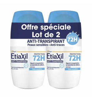 Etiaxil – Anti-transpirant roll-on protection 72h peaux sensibles, 2 x 50 ml