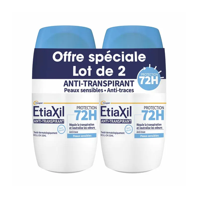 Etiaxil – Anti-transpirant roll-on protection 72h peaux sensibles, 2 x 50 ml Etiaxil – Anti-transpirant roll-on protection 72h peaux sensibles, 2 x 50 ml