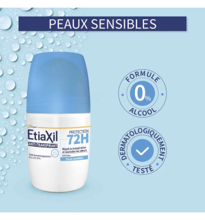 Etiaxil – Anti-transpirant roll-on protection 72h peaux sensibles, 2 x 50 ml