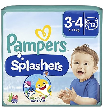 Pampers – Splashers Couches-culottes de bain Taille 3-4 (6-11 kg), 12 unités