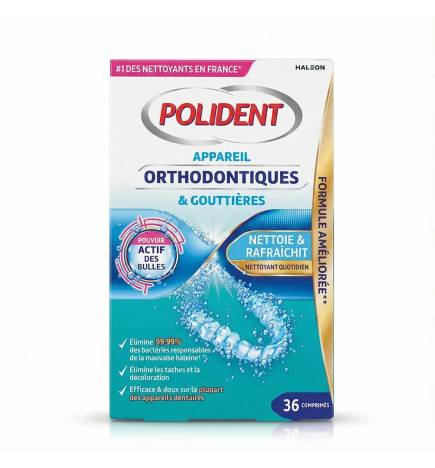 Polident – Nettoyant appareils orthodontiques et gouttières, 36 comprimés