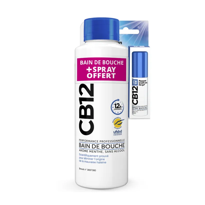 CB12 – Bain de bouche menthe sans alcool + spray 15 ml offert, 500 ml