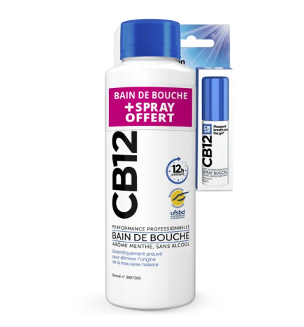 CB12 – Bain de bouche menthe sans alcool + spray 15 ml offert, 500 ml
