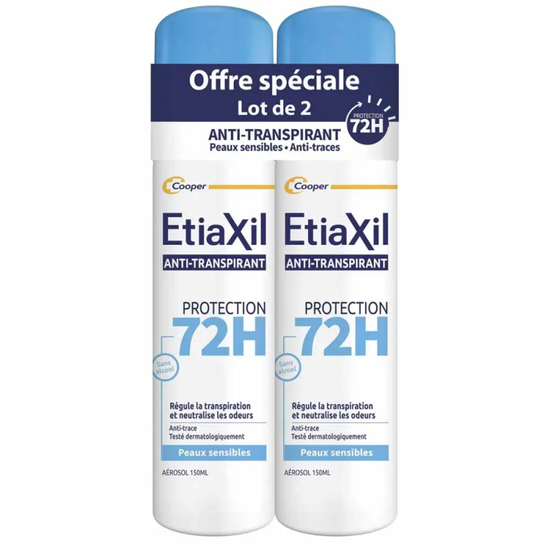 Etiaxil – Déodorant Anti-transpirant 72h Aérosol Anti-traces, 2 x 150 ml
