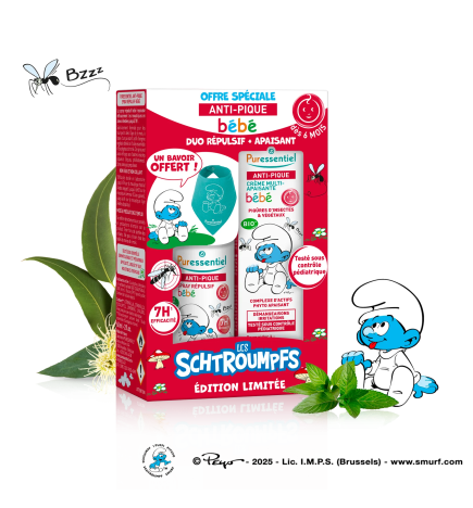 Puressentiel – Duo répulsif apaisant bébé Schtroumpfs, 2 produits