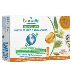 Puressentiel – Respiratoire pastilles 3 miels aromatiques, 18 pastilles