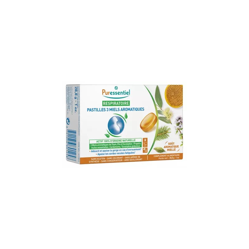 Puressentiel – Respiratoire pastilles 3 miels aromatiques, 18 pastilles Puressentiel – Respiratoire pastilles 3 miels aromatiques, 18 pastilles