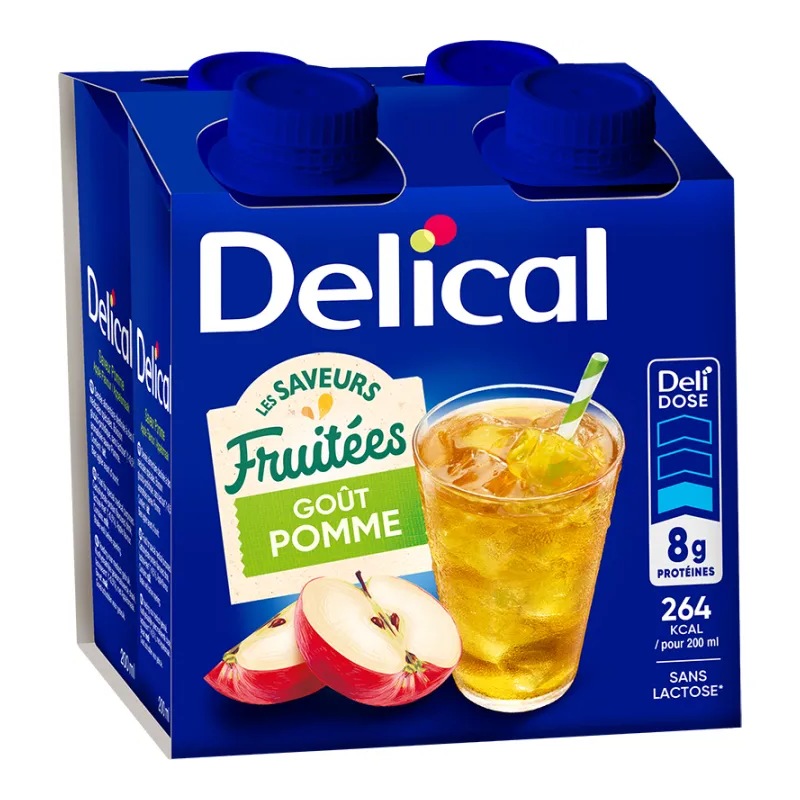 Delical – Boisson nutritionnelle saveurs fruitées Pomme, 4 x 200 ml Delical – Boisson nutritionnelle saveurs fruitées Pomme, 4 x 200 ml