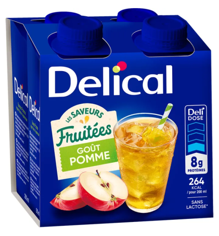 Delical – Boisson nutritionnelle saveurs fruitées Pomme, 4 x 200 ml