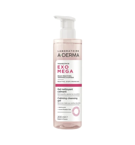 A-Derma – Exomega Gel nettoyant calmant visage peaux réactives à tendance atopique, 200 ml