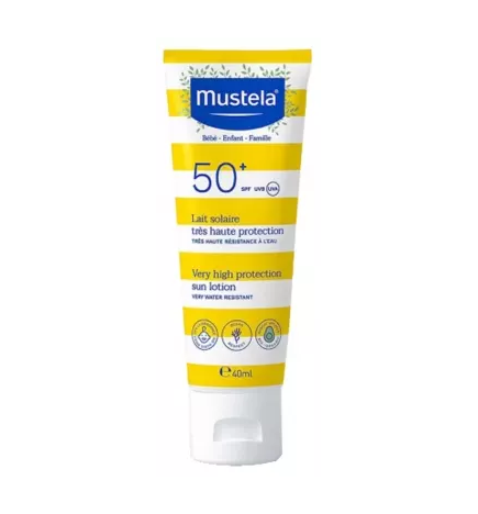 Mustela – Lait solaire très haute protection bébé enfant famille SPF50+, 40 ml