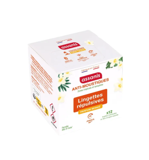 Assanis – Lingettes répulsives anti-moustiques parfum monoï, 12 lingettes