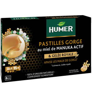 Humer – Pastilles gorge miel de Manuka et eucalyptus, 16 pastilles