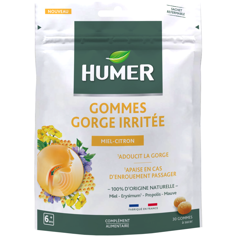 Humer – Gommes gorge sensible arôme Miel Citron, 30 gommes Humer – Gommes gorge sensible arôme Miel Citron, 30 gommes