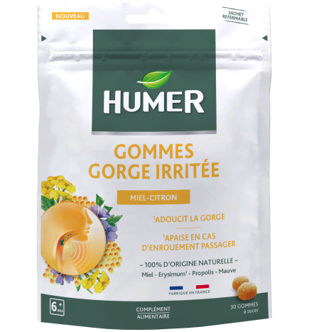 Humer – Gommes gorge sensible arôme Miel Citron, 30 gommes