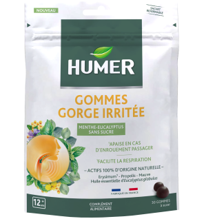 Humer – Gommes gorge sensible Menthe Eucalyptus, 30 gommes