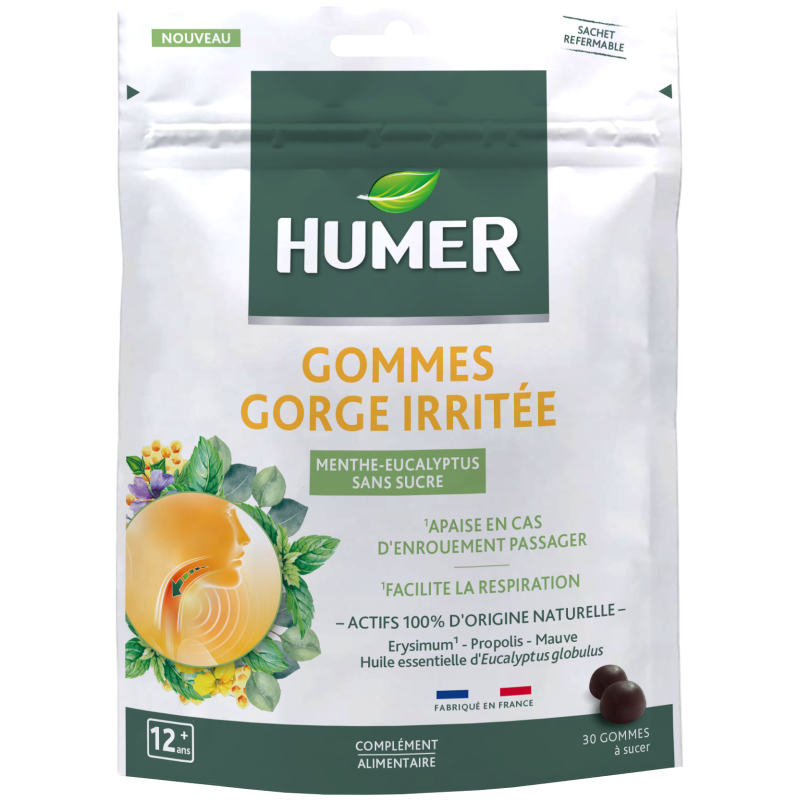Humer – Gommes gorge sensible Menthe Eucalyptus, 30 gommes Humer – Gommes gorge sensible Menthe Eucalyptus, 30 gommes