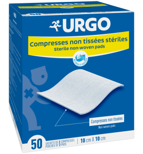 Urgo – Compresses stériles non tissées 10 x 10 cm, 50 sachets de 2 compresses