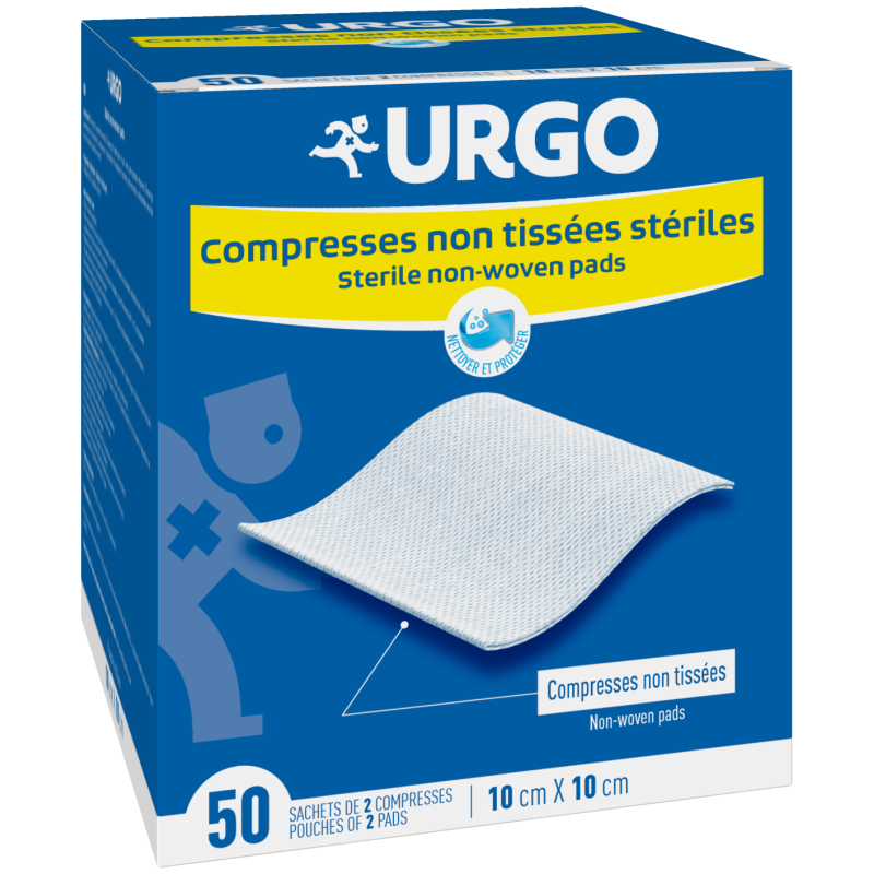 Urgo – Compresses stériles non tissées 10 x 10 cm, 50 sachets de 2 compresses Urgo – Compresses stériles non tissées 10 x 10 cm, 50 sachets de 2 compresses