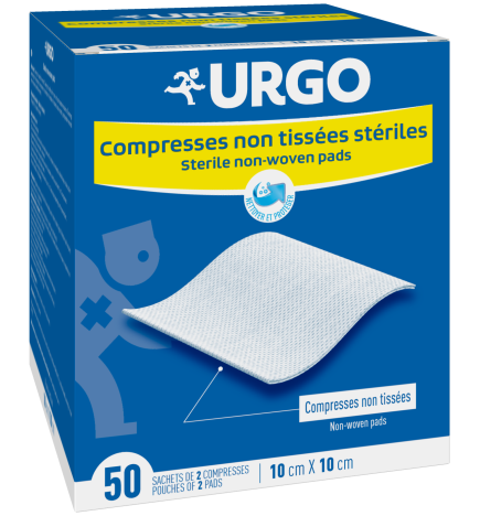Urgo – Compresses stériles non tissées 10 x 10 cm, 50 sachets de 2 compresses