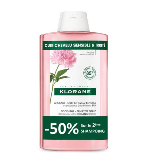 Klorane – Shampooing à la Pivoine Bio Cuirs Chevelus Sensibles, 2 x 400 ml