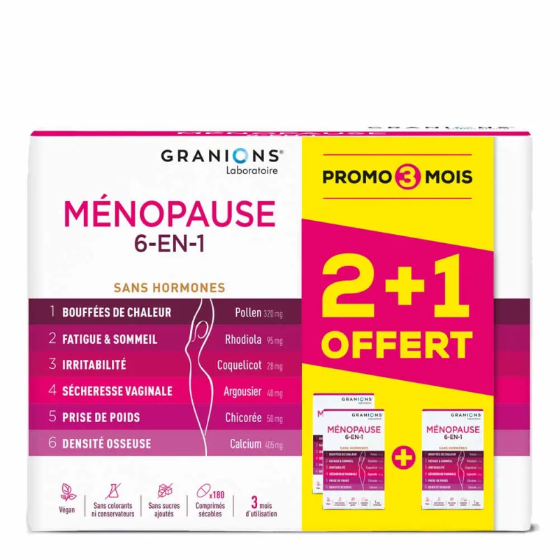 Granions – Ménopause 6 en 1 sans hormone, 180 comprimés Granions – Ménopause 6 en 1 sans hormone, 180 comprimés