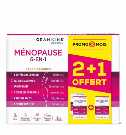 Granions – Ménopause 6 en 1 sans hormone, 180 comprimés