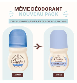 Cavaillès – Déodorant Absorb+ Efficacité 48h, lot de 2 x 50 ml