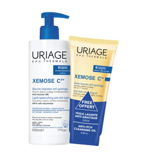 Uriage – Xémose C8+ Baume relipidant anti-grattage 500 ml + huile lavante anti-grattage 200 ml offerte