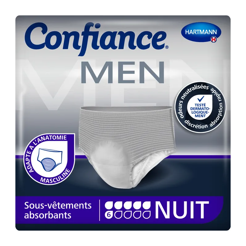 Hartmann – Confiance Men Sous-vêtements absorbants nuit fuites urinaires taille M 6 gouttes, 8 unités